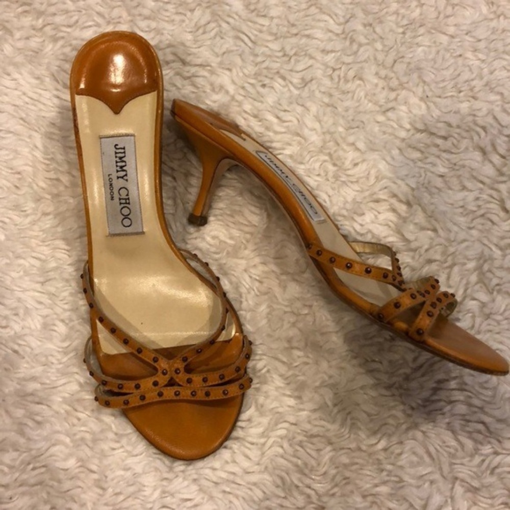 Jimmy Choo Rust Sandals with Brown Mini Grommets